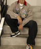 [HOOK -original-] Retro style cute dog embroidery check pattern long sleeve shirt