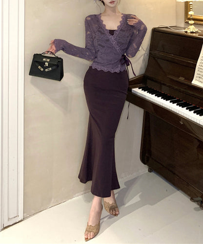 【Jasmine】シアーレーストップス＋スウェットキャミワンピース