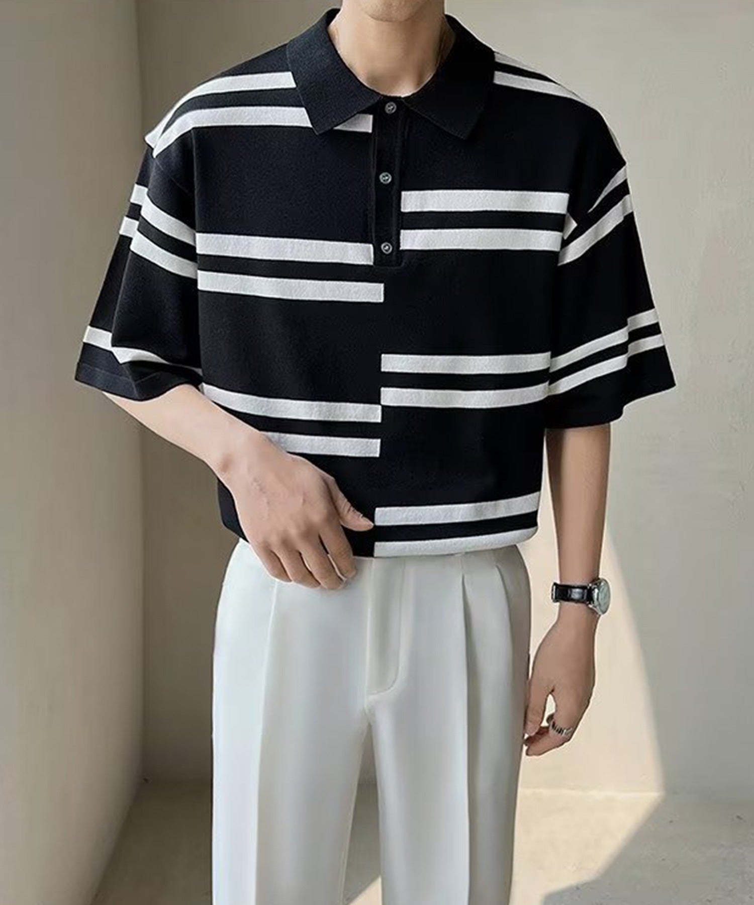 [aimoha Men's] Short sleeve border summer knit polo shirt