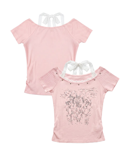 HOOK for girls レースレイヤード風 × グラフィック コンパクトT