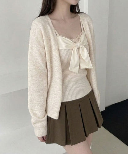 Jasmine Grandiflorum/リボンニットキャミロングカーデセット