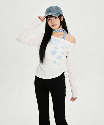 HOOK for girls　ストーン×シェルプリント オフショルダー ロンT