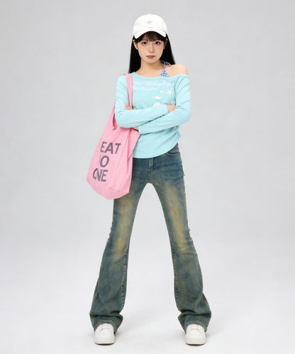 HOOK for girls　ストーン×シェルプリント オフショルダー ロンT