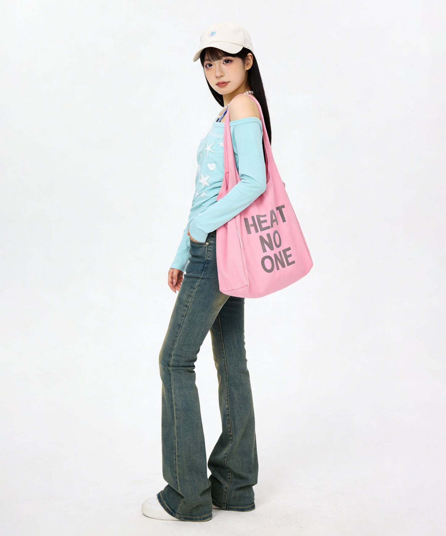 HOOK for girls　ストーン×シェルプリント オフショルダー ロンT