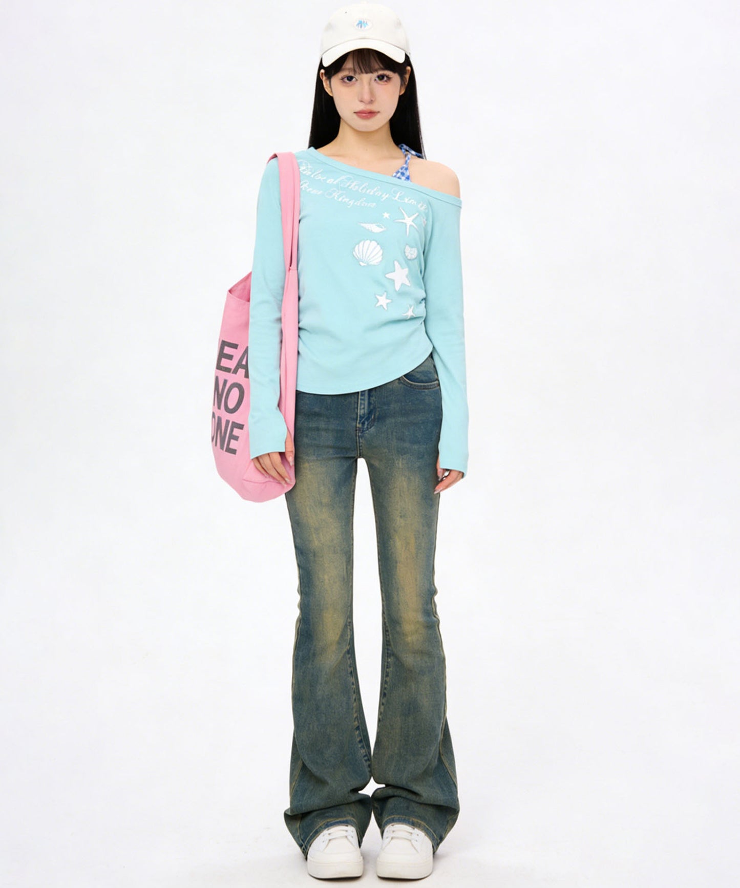 HOOK for girls　ストーン×シェルプリント オフショルダー ロンT