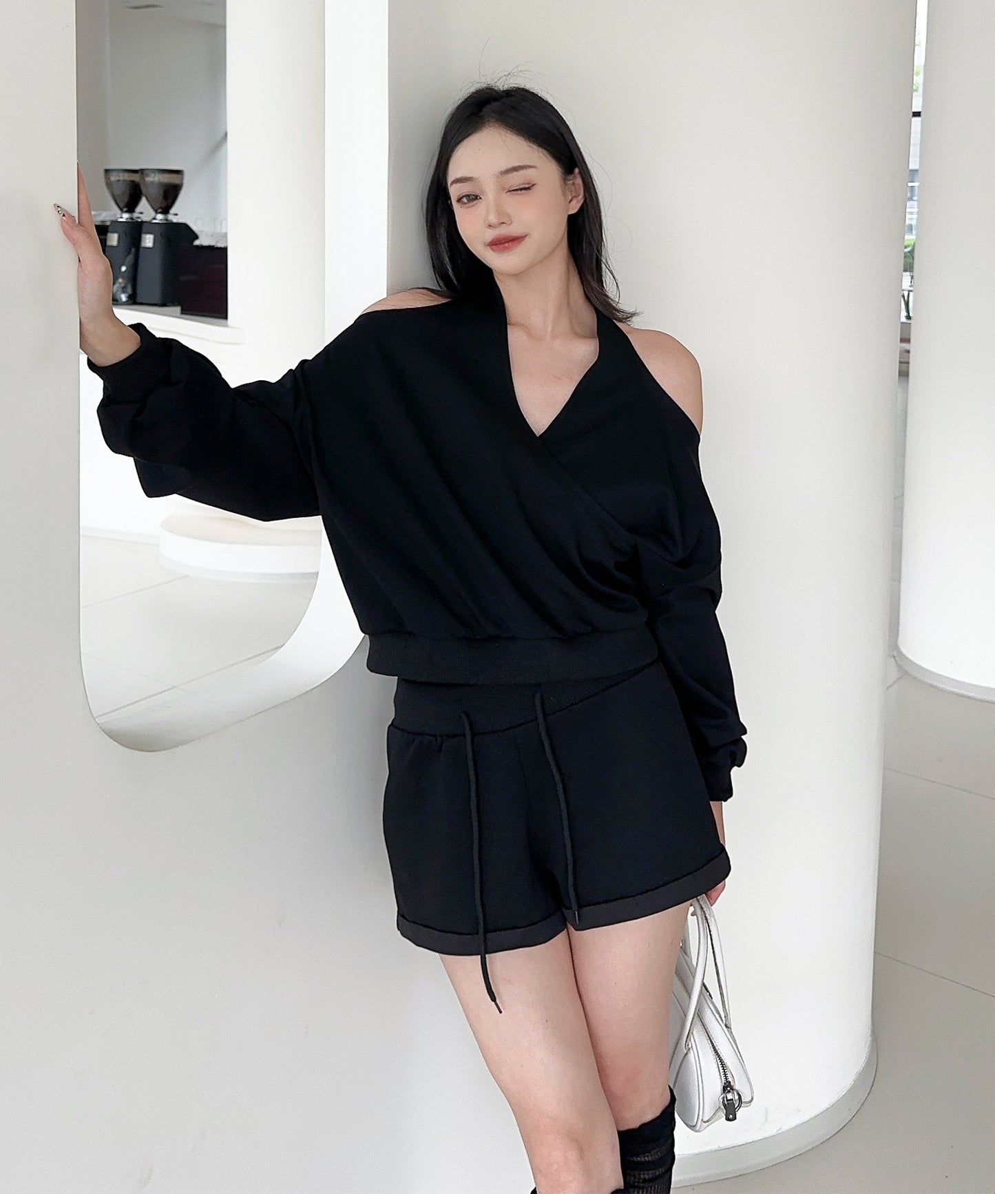 【Jasmine】肩見せスウェット+ウェットショートパンツ