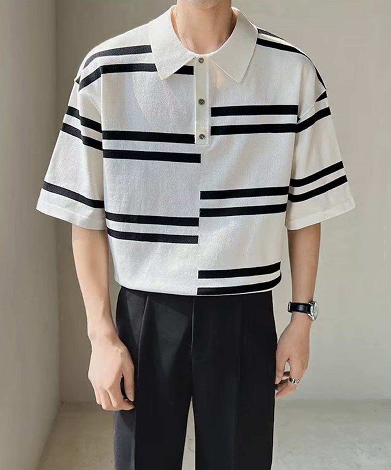 [aimoha Men's] Short sleeve border summer knit polo shirt