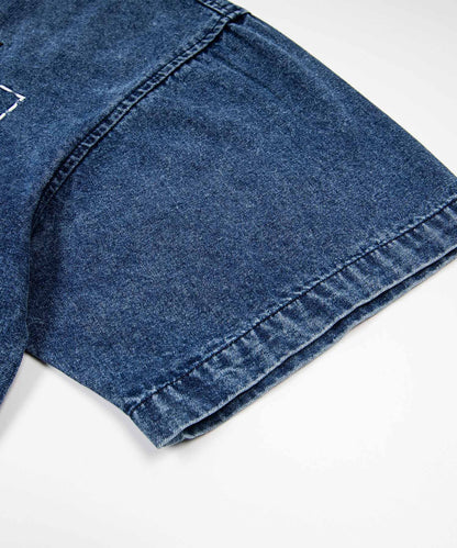 HOOK フラワーポット刺繍 × カラーボタン デニムシャツ ビッグシルエット