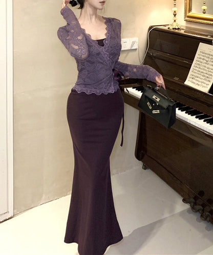 【Jasmine】シアーレーストップス＋スウェットキャミワンピース