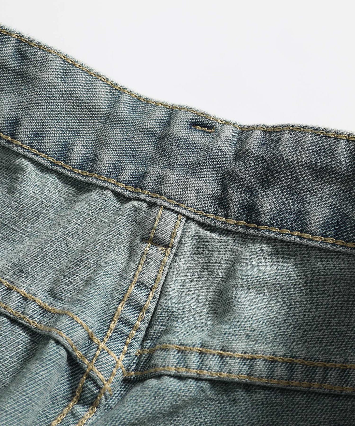 HOOK マッシュルーム刺繍 バレルレッグデニム　チェックベルト付き