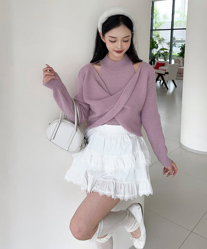 【Jasmine】ハイネック肩見せニットプルオーバー