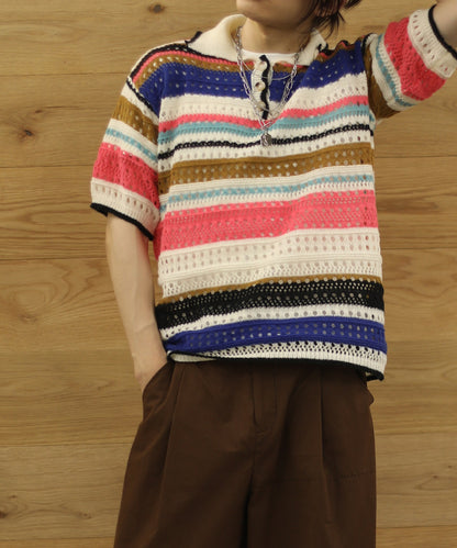 [aimoha Men's] Border pattern knit short sleeve