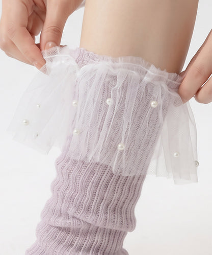 HOOK for girls くしゅくしゅ シアーニット レッグウォーマー コットン 春夏 バレエコア