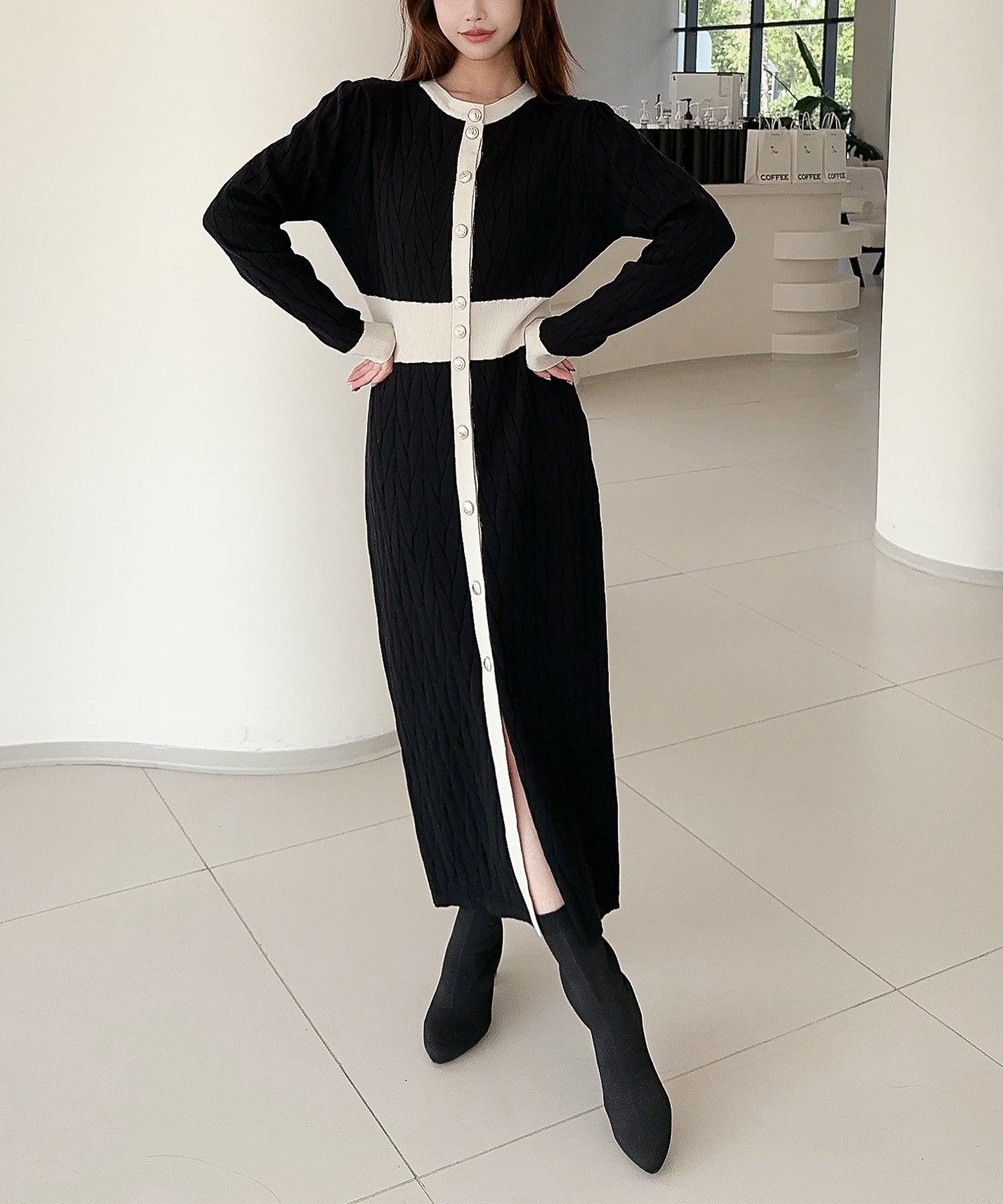 Jasmine】バイカラーニットロングワンピース – 《公式》moremore