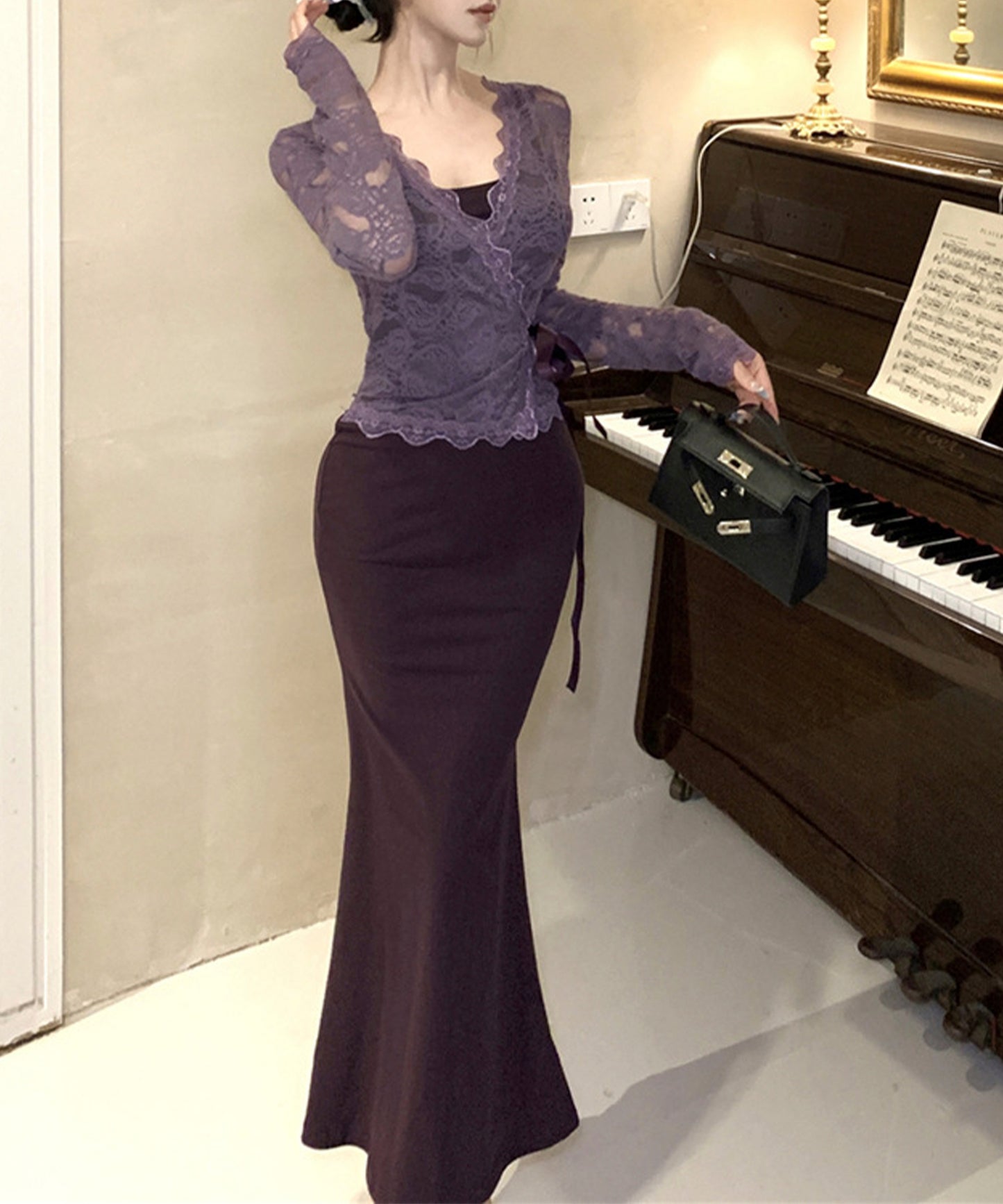 【Jasmine】シアーレーストップス＋スウェットキャミワンピース