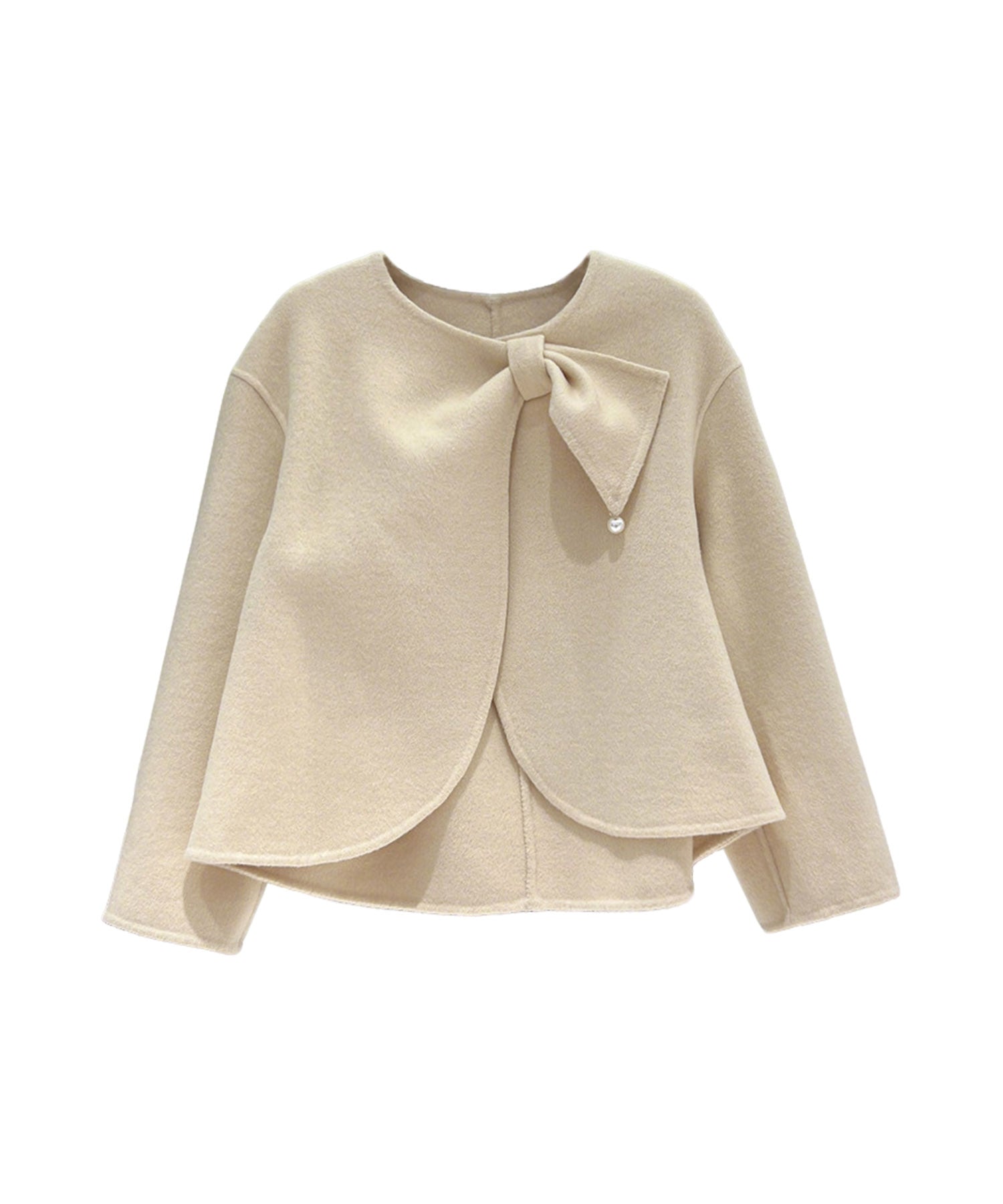 【Jasmine】リボンノーカラーリバーウールコート ショート丈