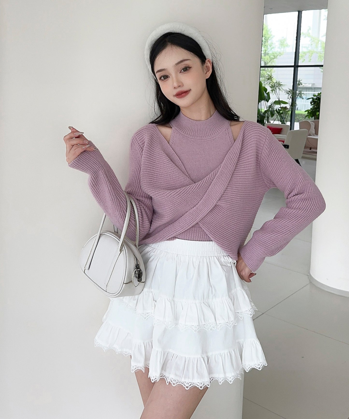 【Jasmine】ハイネック肩見せニットプルオーバー