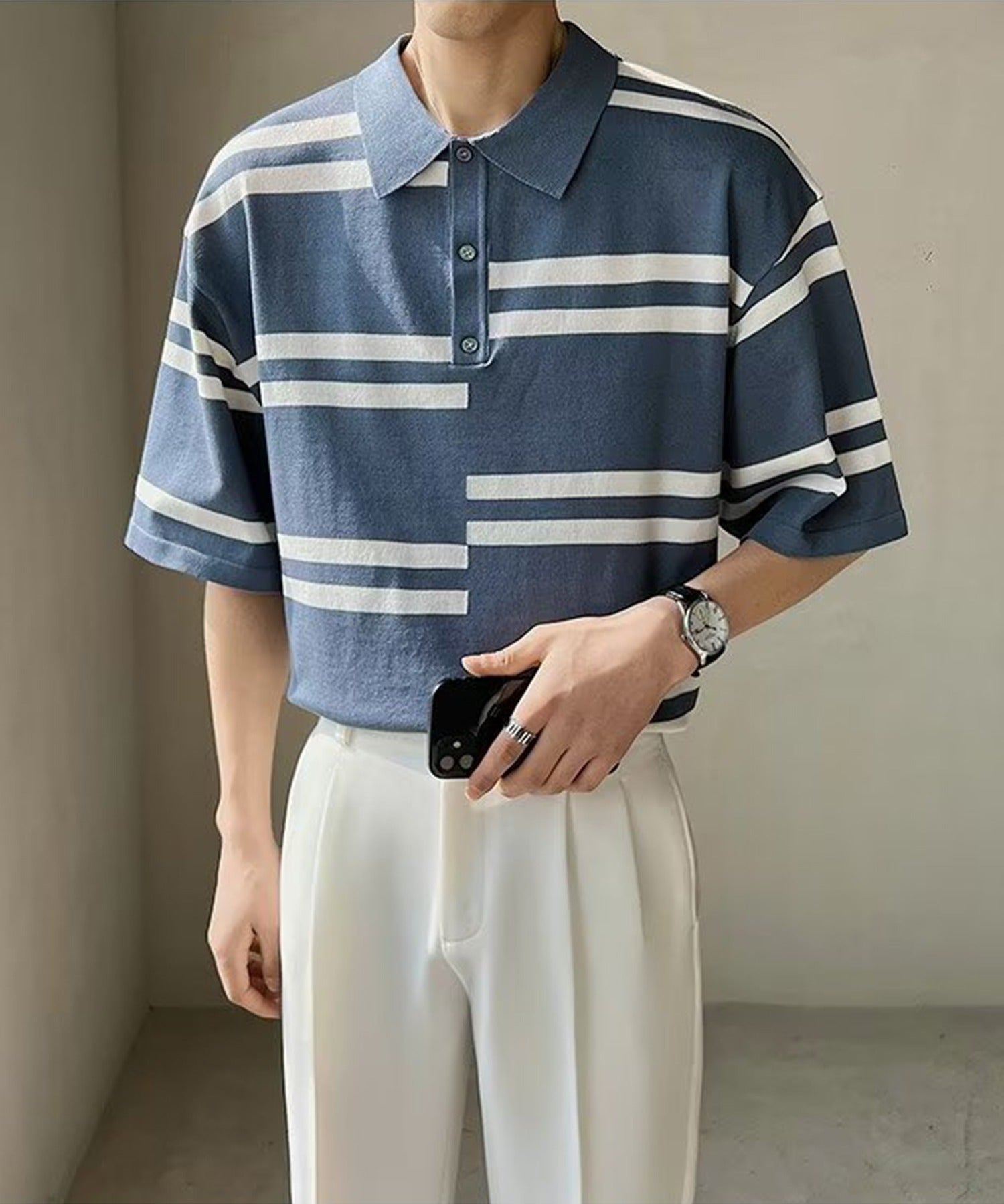 [aimoha Men's] Short sleeve border summer knit polo shirt