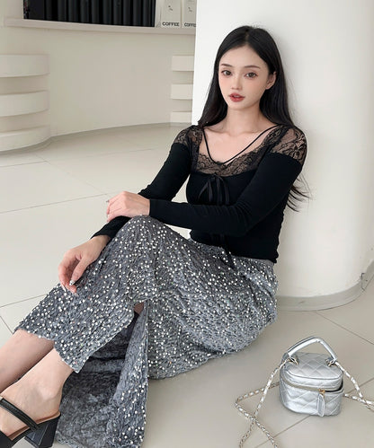 【Jasmine】スパンコールベロアロングスカート