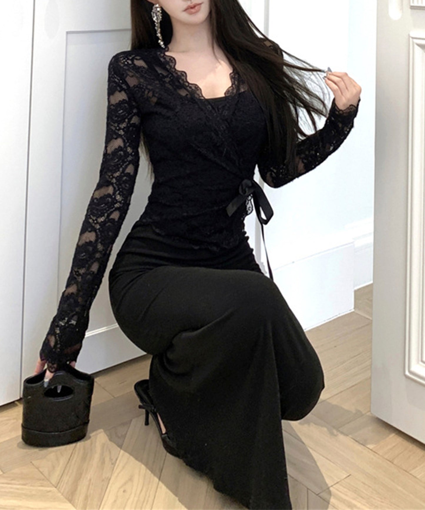 【Jasmine】シアーレーストップス＋スウェットキャミワンピース