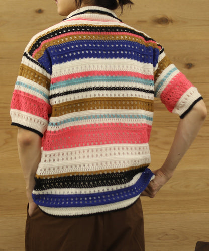 [aimoha Men's] Border pattern knit short sleeve