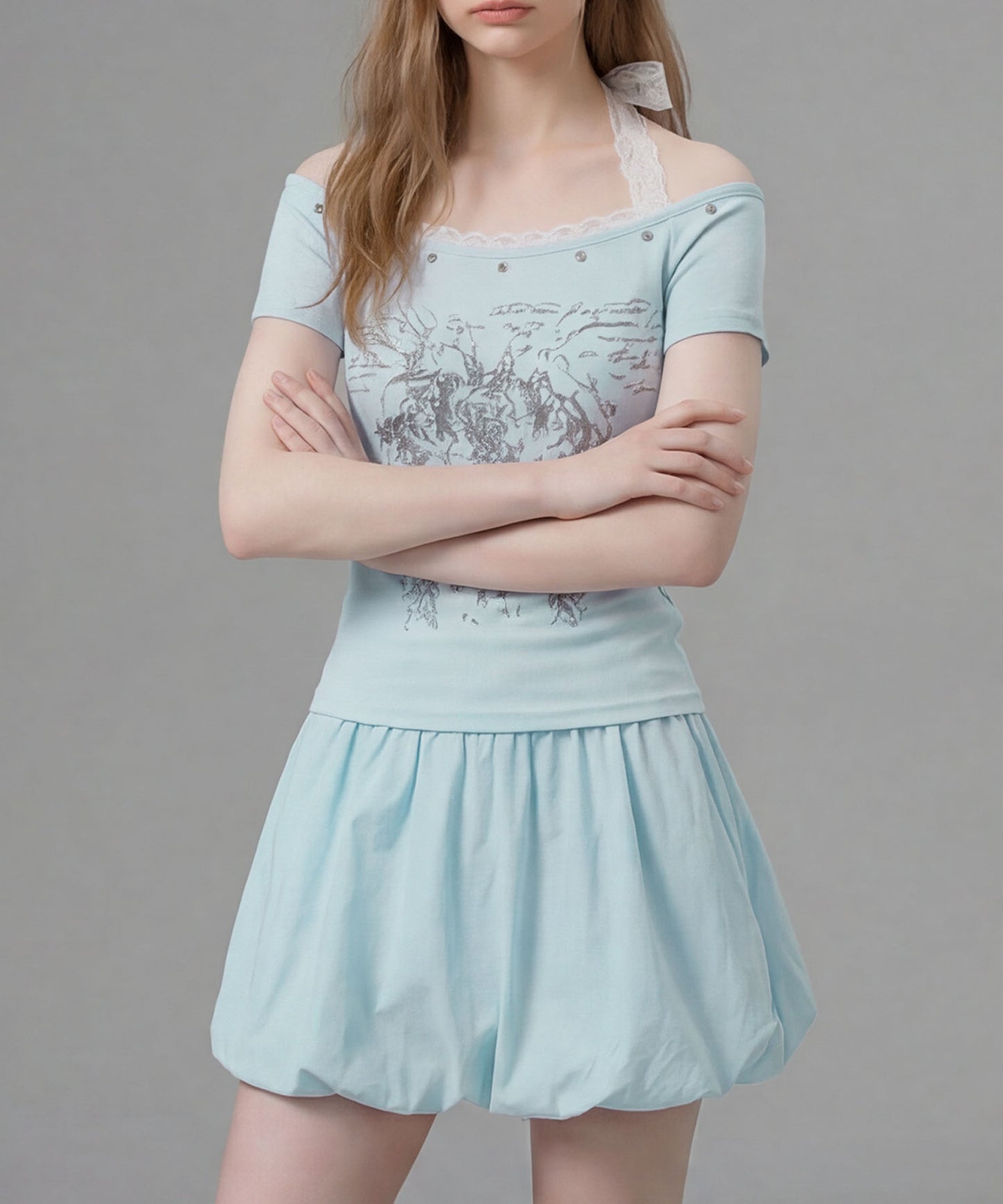 HOOK for girls レースレイヤード風 × グラフィック コンパクトT