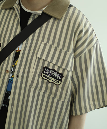 [HOOK] Retro style patch stripe big shirt