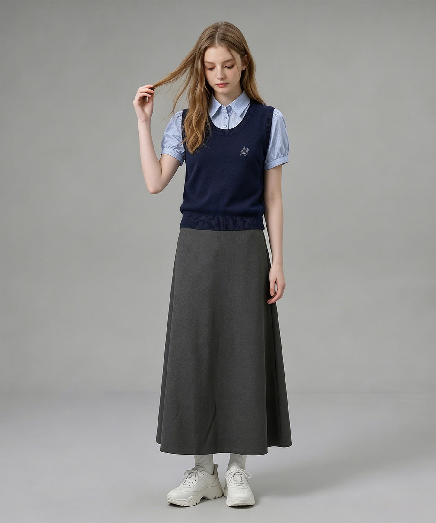 HOOK for girls ニットベスト×半袖シャツ レイヤードライクトップス