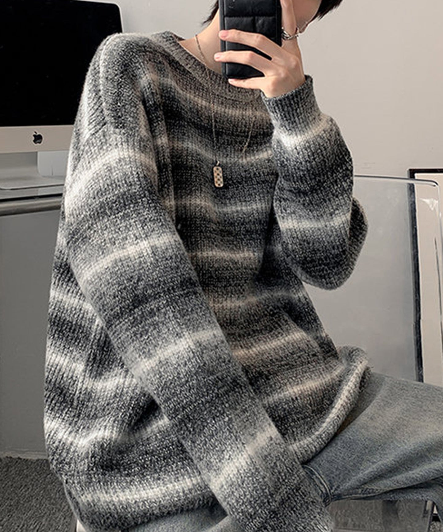 【aimoha Men's】GRADIENT BORDER KNIT グラデーション ボーダーニット