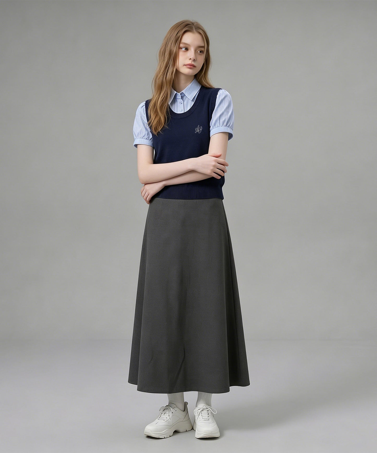 HOOK for girls ニットベスト×半袖シャツ レイヤードライクトップス