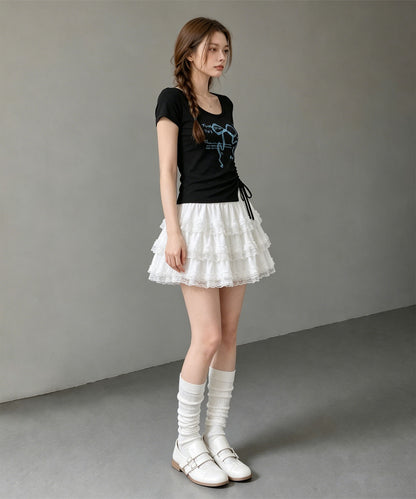 HOOK for girls リボングラフィック × サイドギャザー コンパクトストリートT
