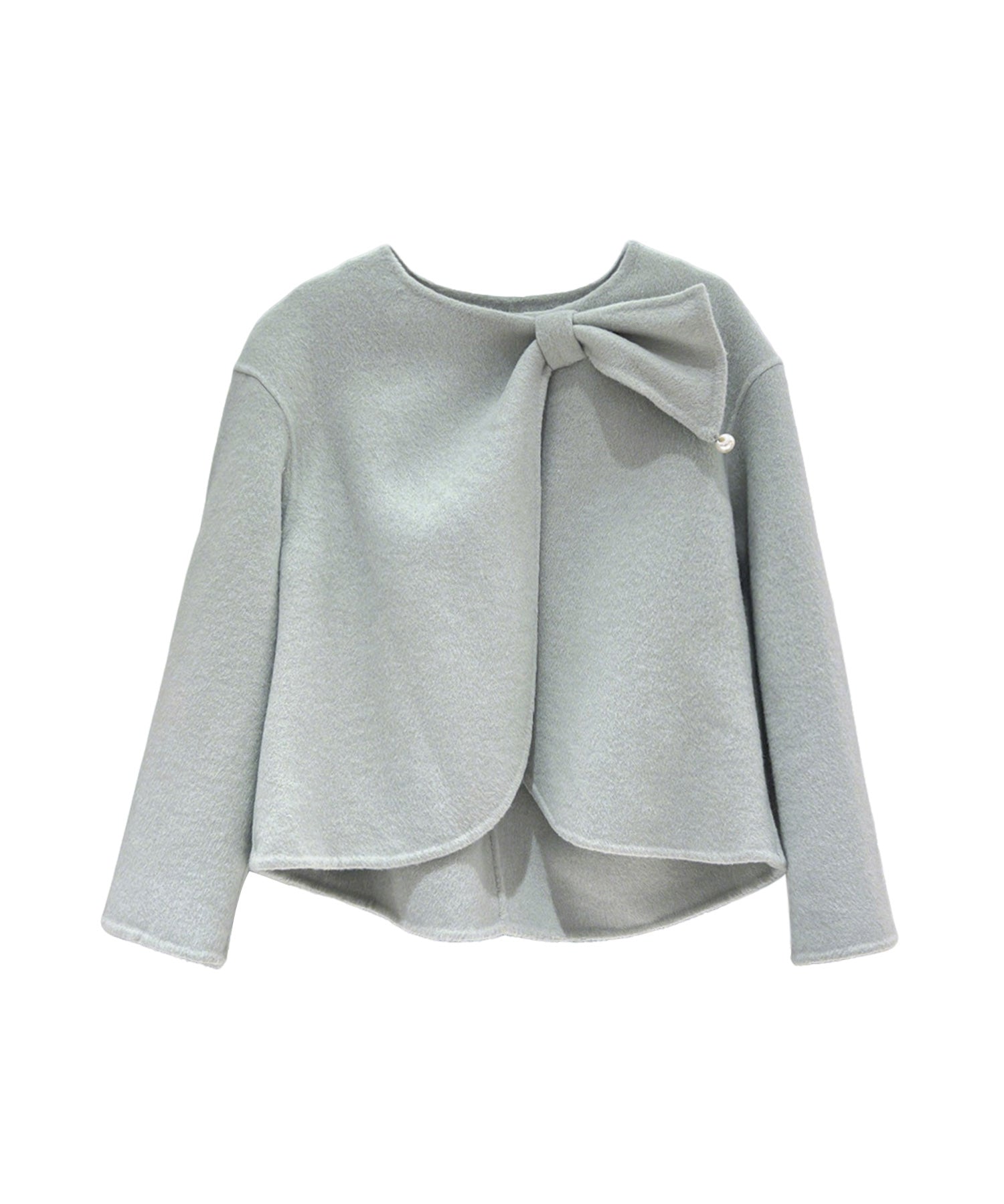 【Jasmine】リボンノーカラーリバーウールコート ショート丈