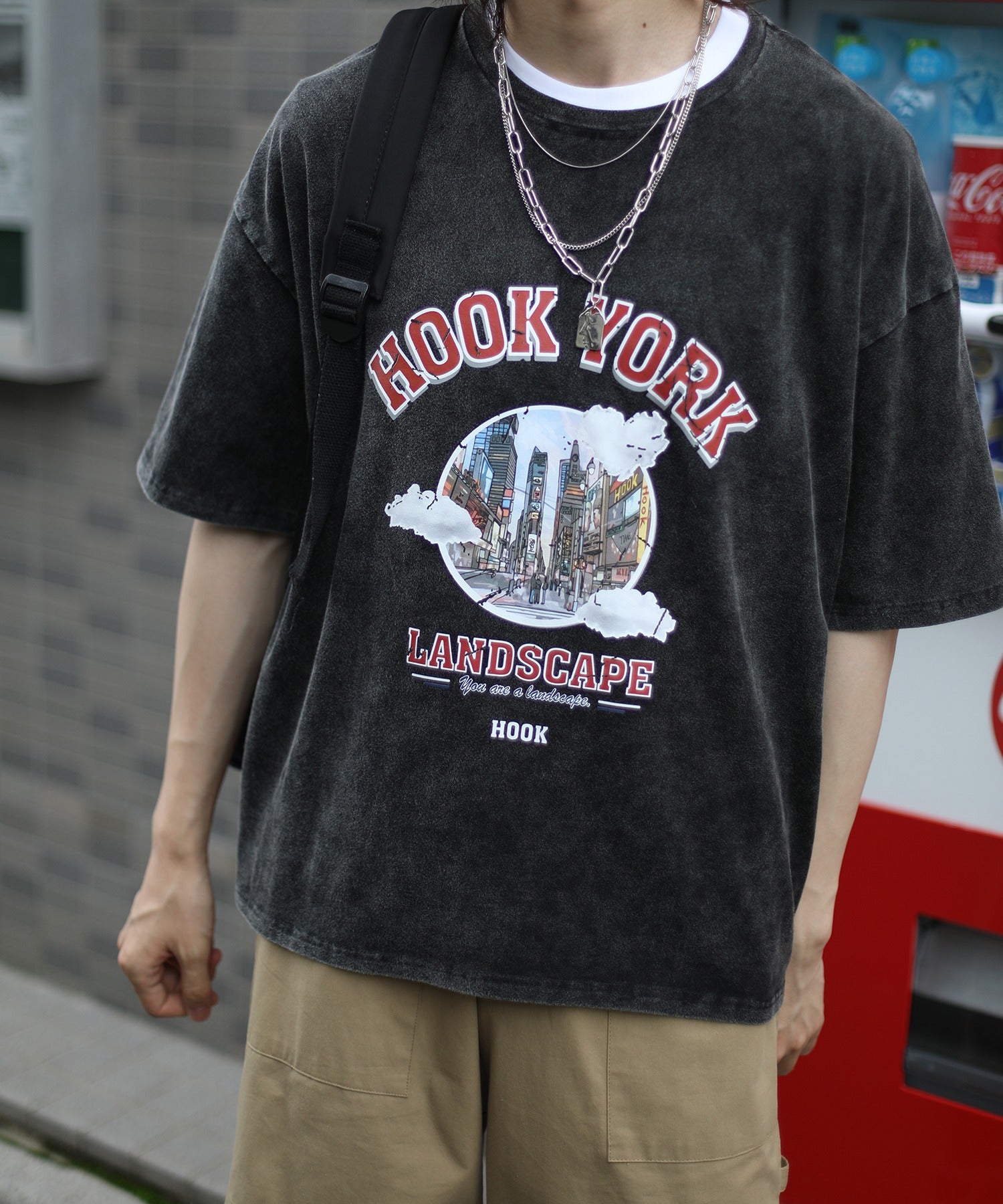 [HOOK -original-] Old clothes style urban pattern damage print short sleeve TEE