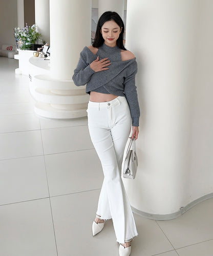 【Jasmine】ハイネック肩見せニットプルオーバー