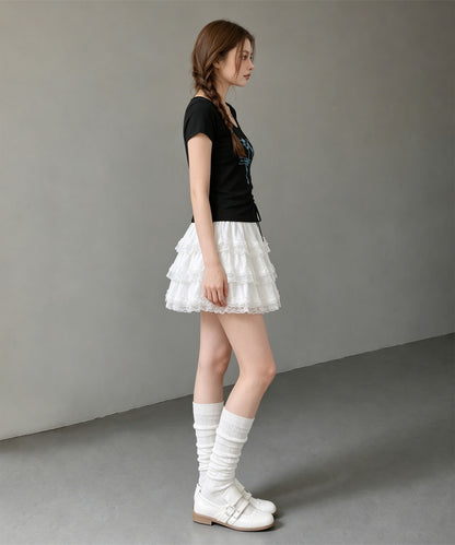 HOOK for girls リボングラフィック × サイドギャザー コンパクトストリートT
