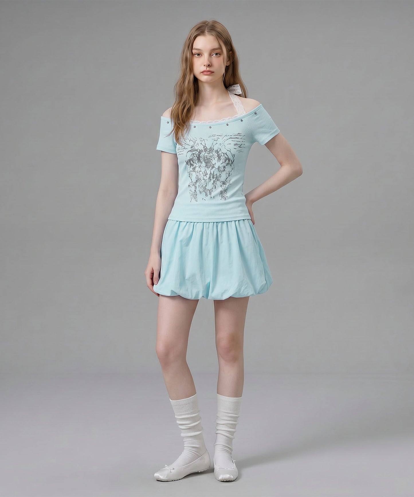 HOOK for girls レースレイヤード風 × グラフィック コンパクトT