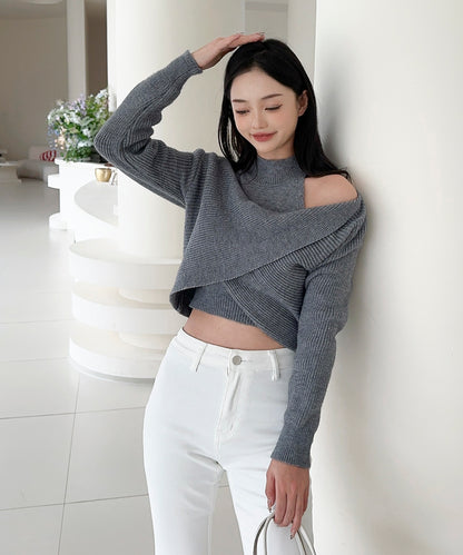 【Jasmine】ハイネック肩見せニットプルオーバー