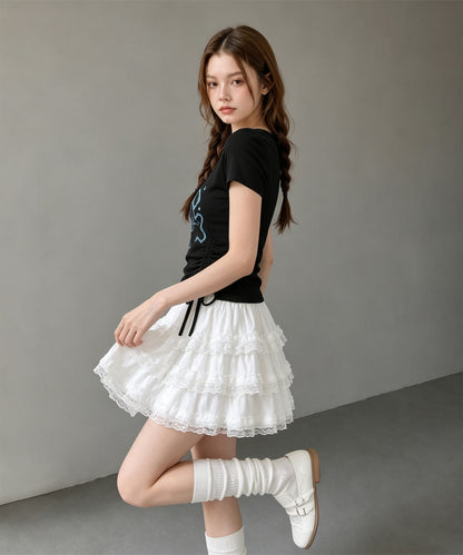 HOOK for girls リボングラフィック × サイドギャザー コンパクトストリートT