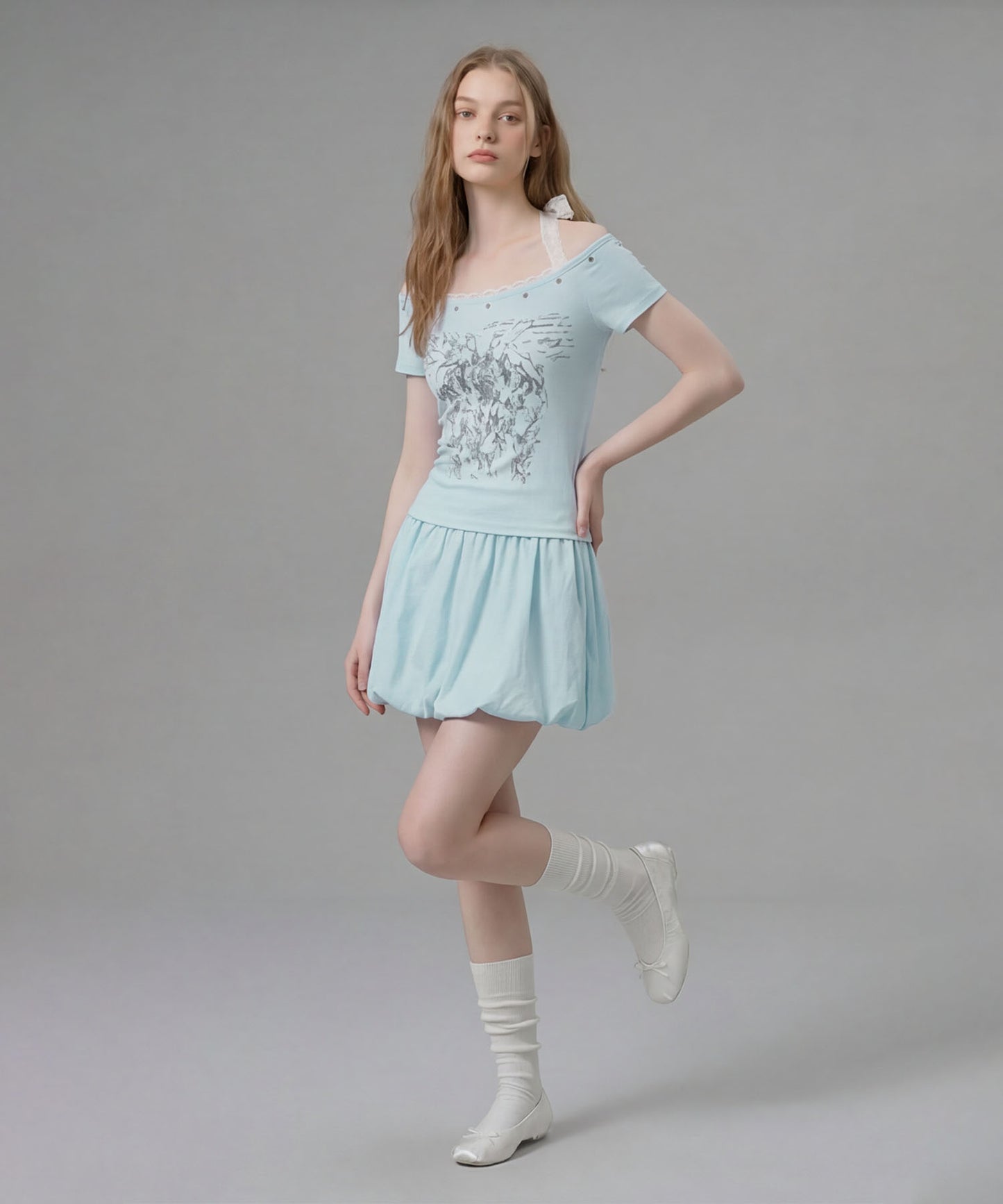 HOOK for girls レースレイヤード風 × グラフィック コンパクトT