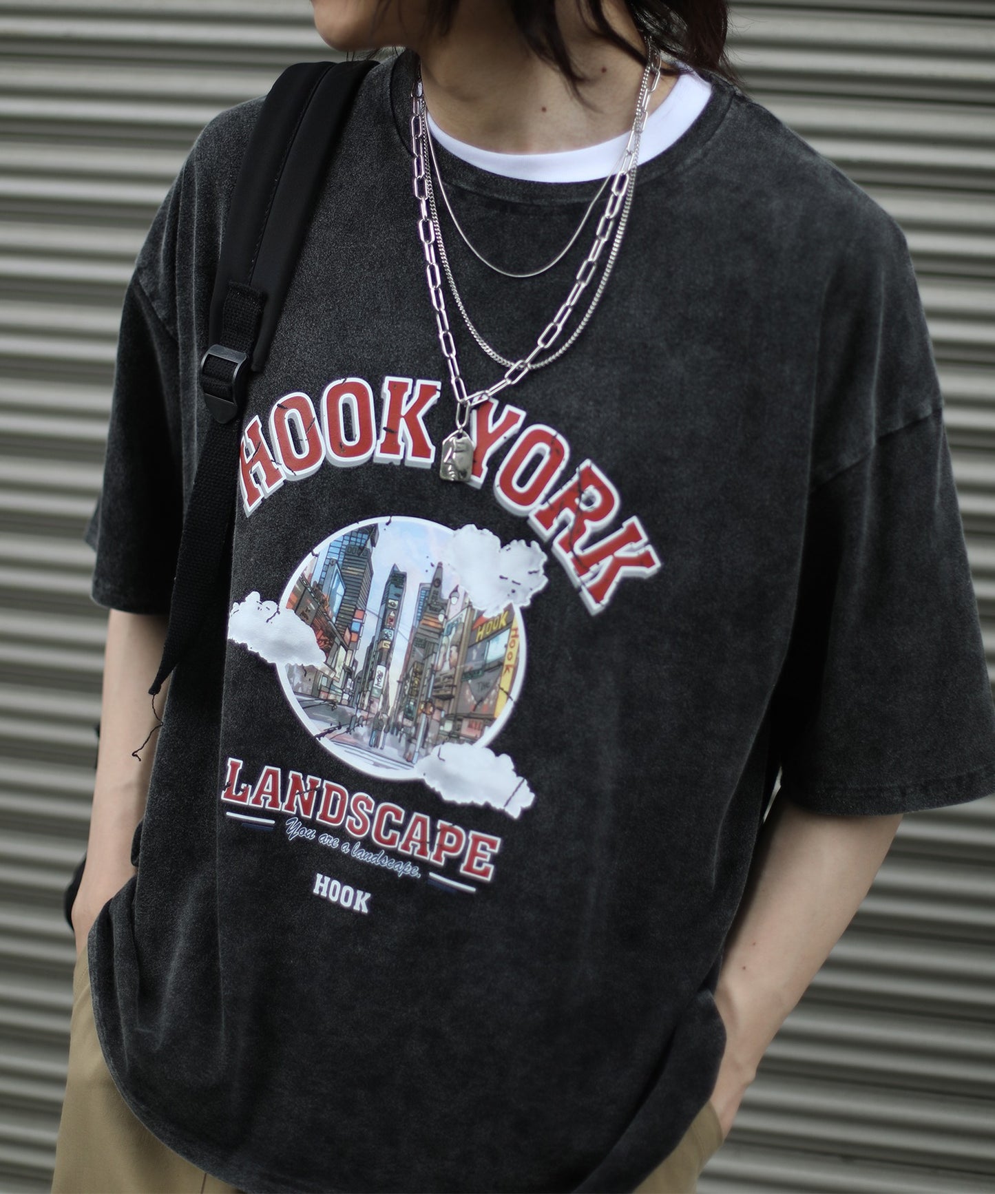 [HOOK -original-] Old clothes style urban pattern damage print short sleeve TEE