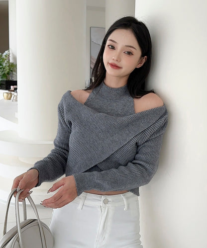 【Jasmine】ハイネック肩見せニットプルオーバー