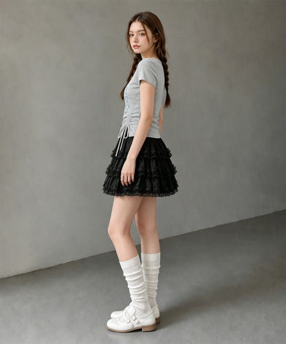 HOOK for girls リボングラフィック × サイドギャザー コンパクトストリートT