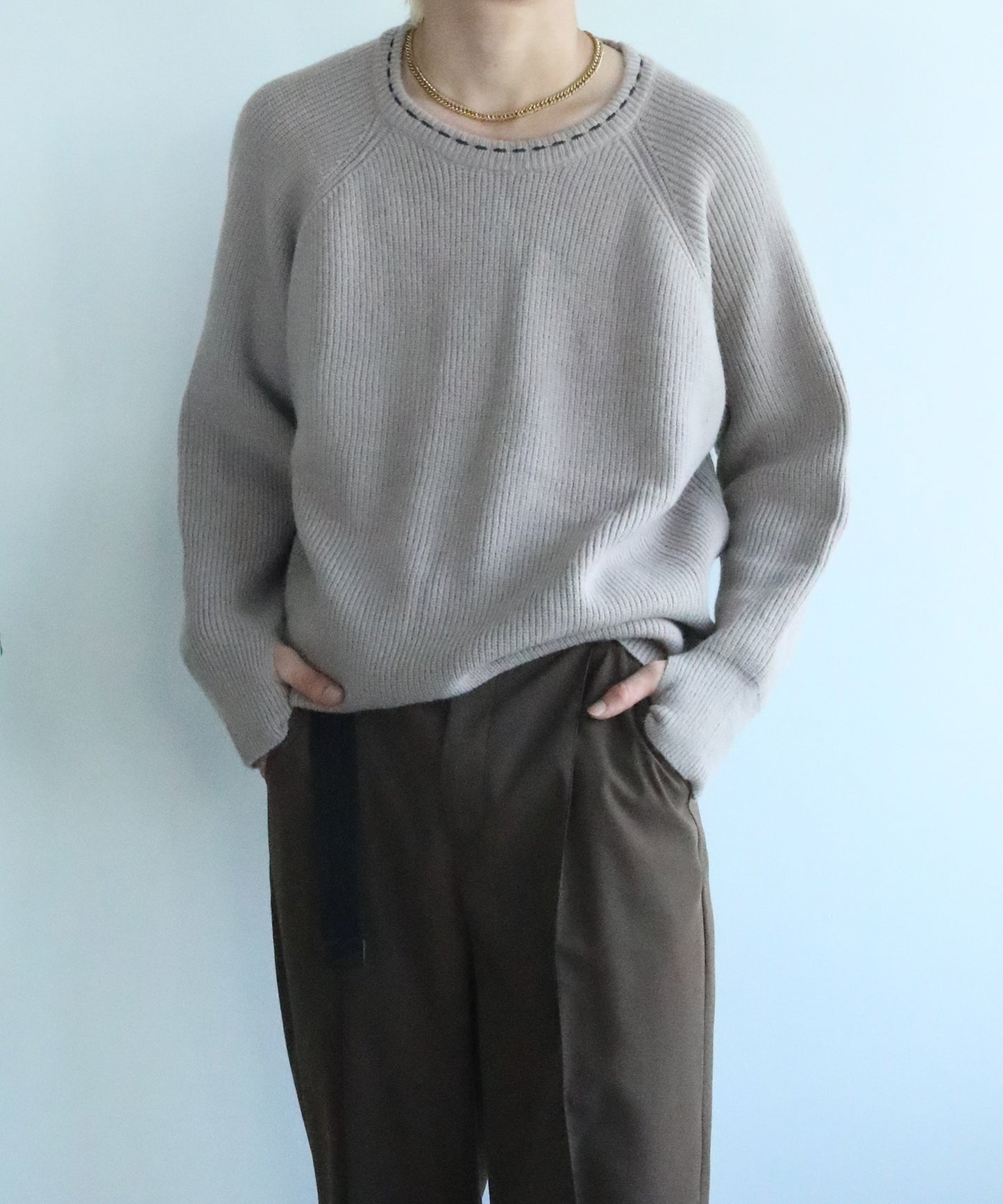 【aimoha Men's 】刺繍ステッチワイドバルーンスリーブ セーター