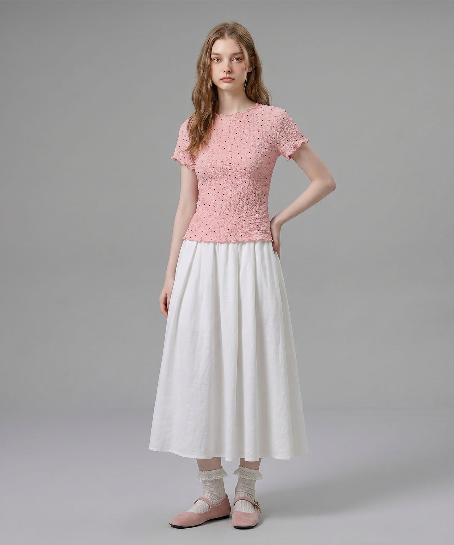 HOOK for girls バブルシフォン総柄クロップドトップス