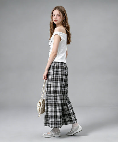 HOOK for girls クロス柄グラフィック オフショルダークロップドTシャツ