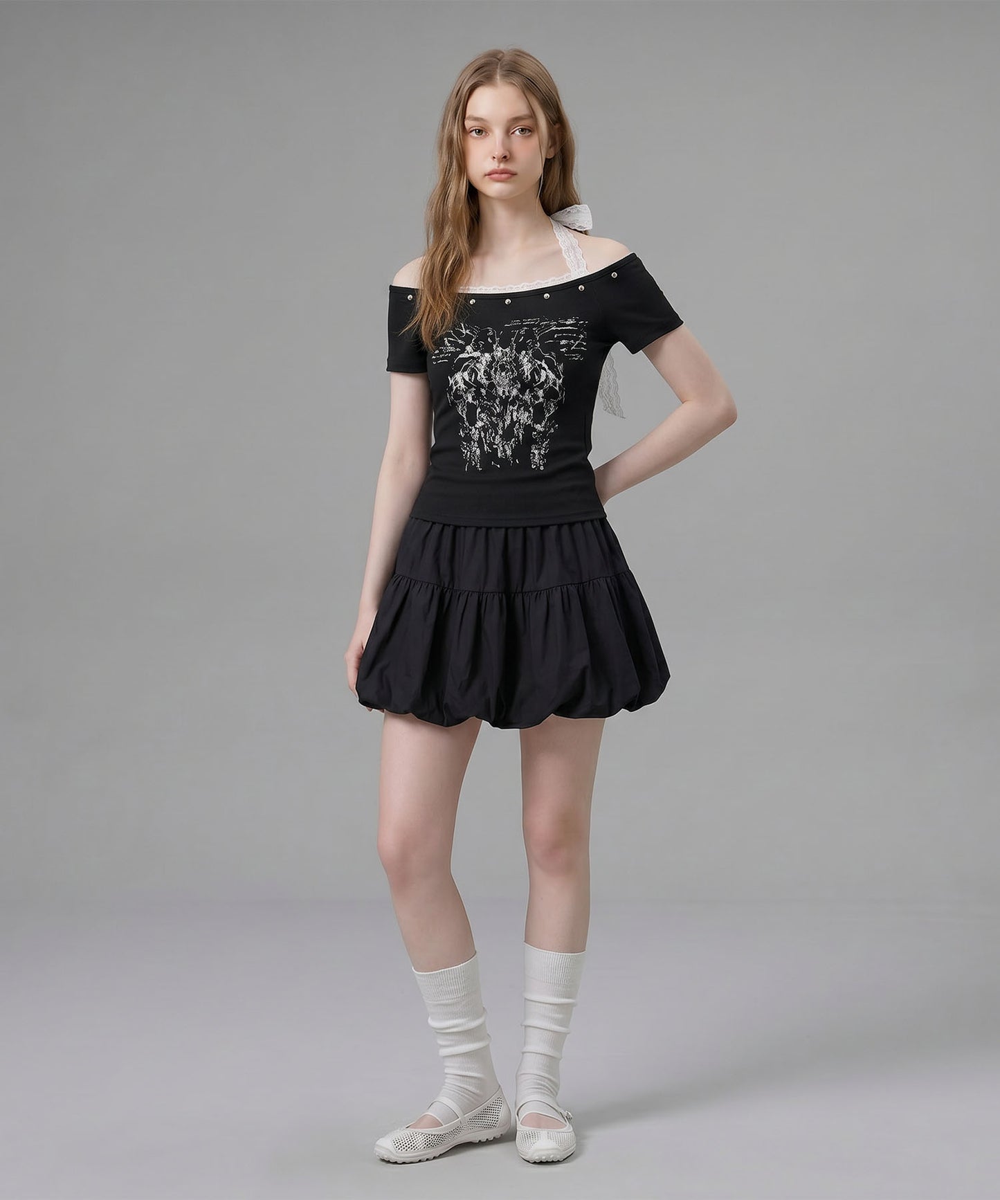 HOOK for girls レースレイヤード風 × グラフィック コンパクトT