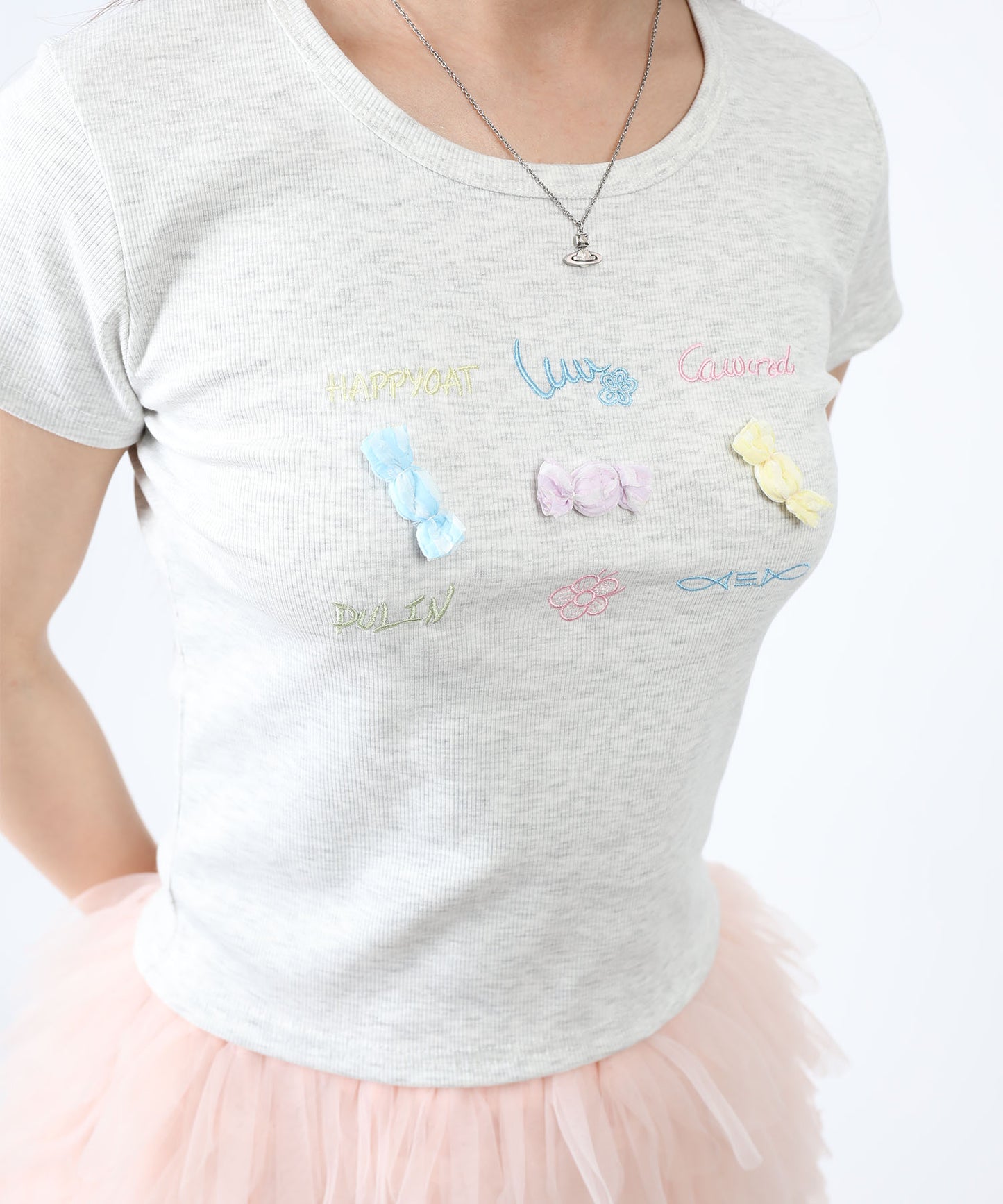 HOOK for girls リボンモチーフ刺繍 × コンパクトフィット T (SS)