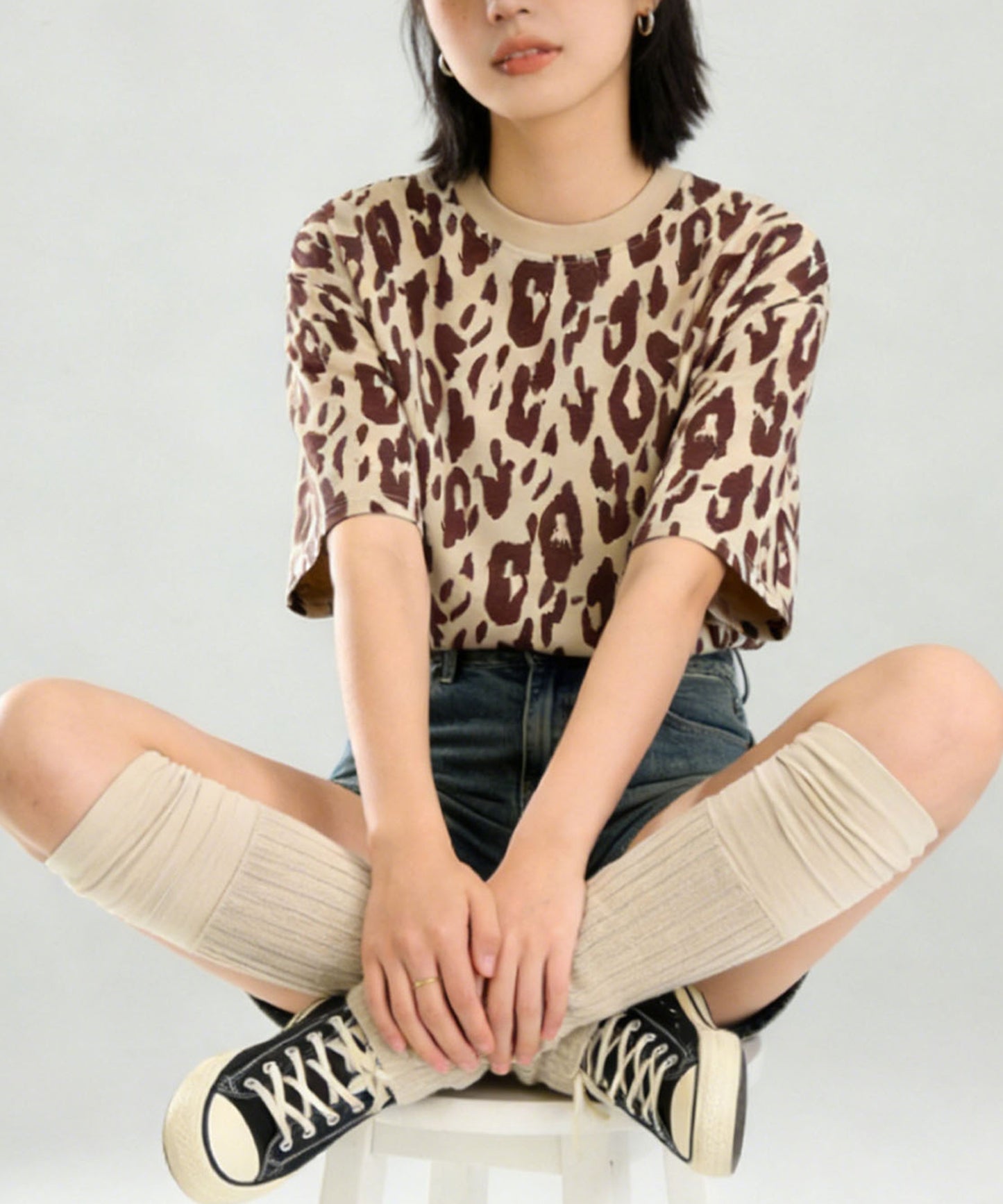 HOOK for girls　レオパード総柄 半袖Tシャツ / アニマル柄 ビッグシルエット カジュアル