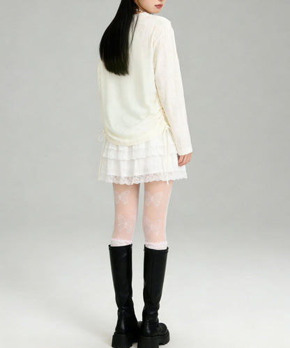 HOOK for girls　キラキラストーン × バタフライプリント ダメージメッシュ カットソー