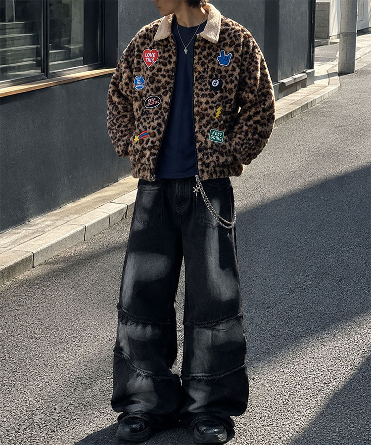 HOOK -original-　レオパード柄ワッペン刺繍ボアジャケット